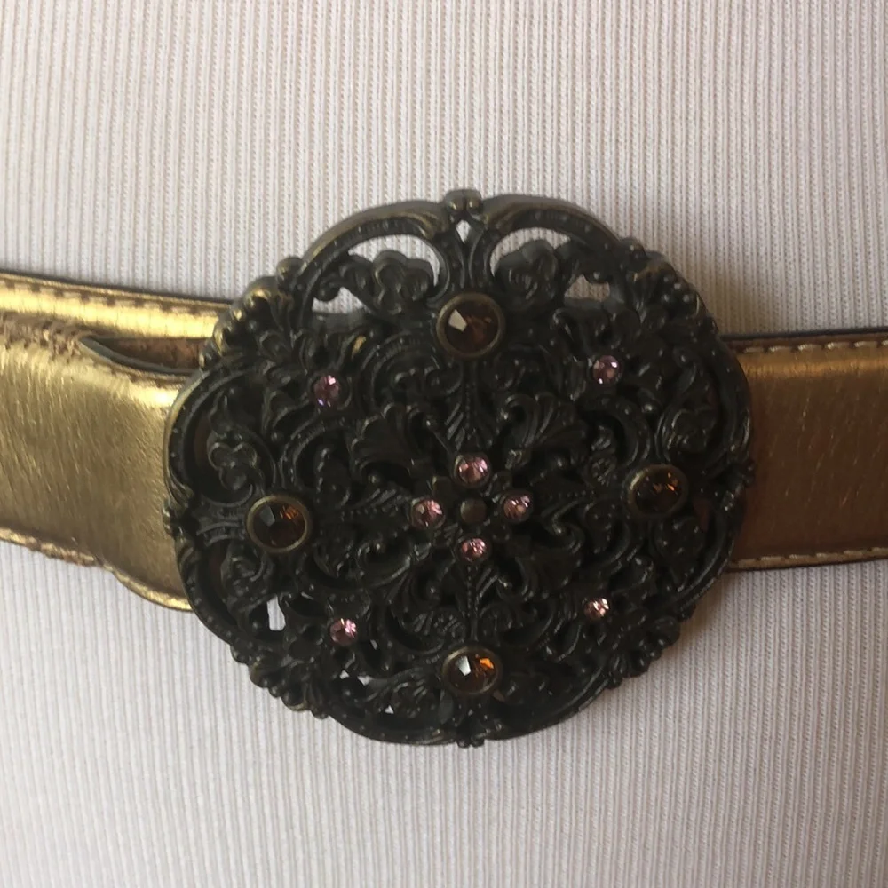 Fossil Genuine Leather Belt with Jeweled Buckle